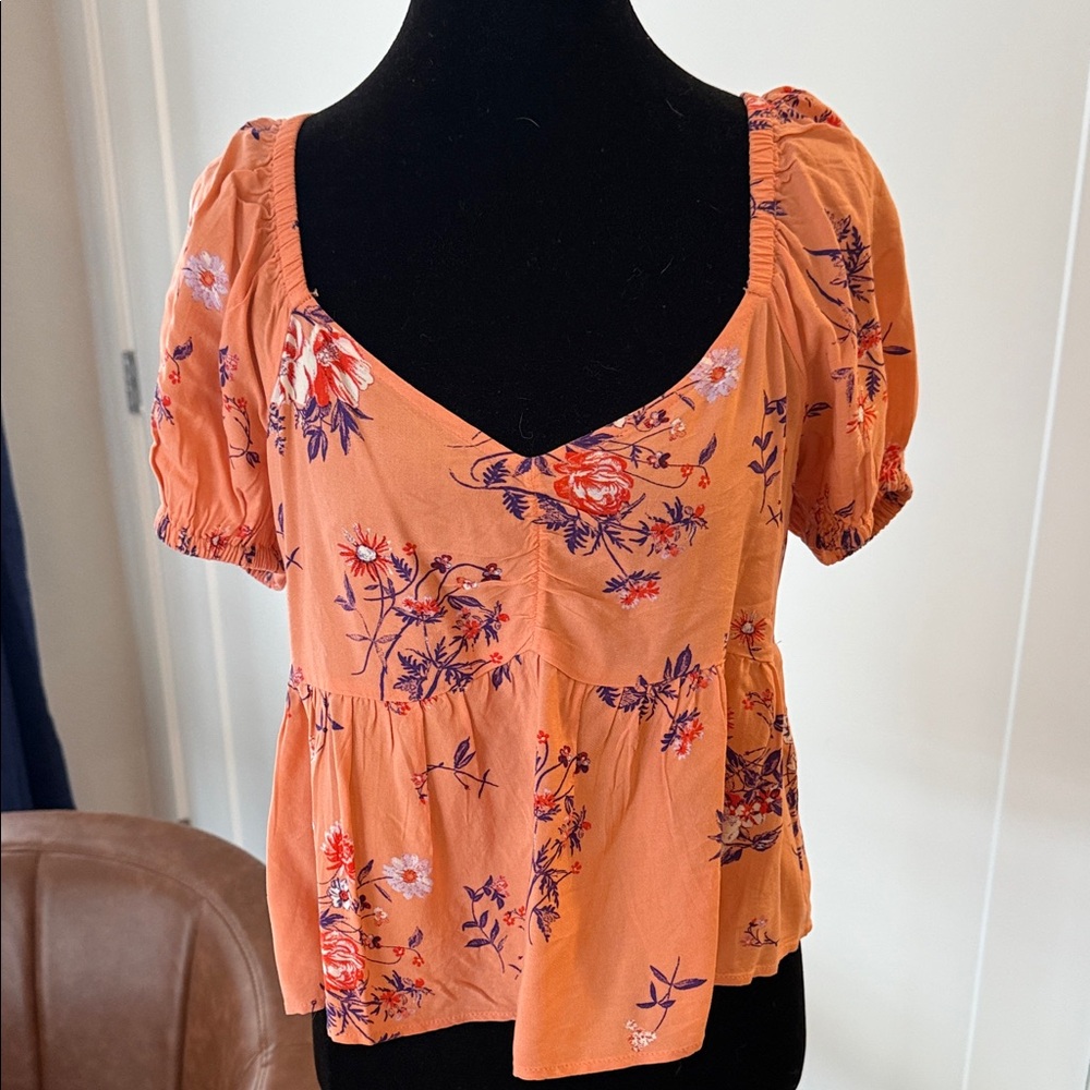 Abound Orange Floral Crop Blouse